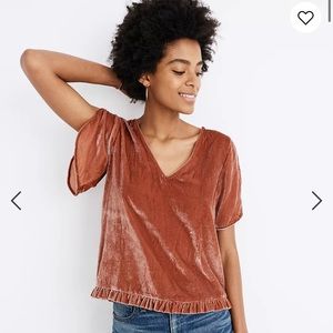 Madewell Rose Gold Velvet Tulip-Sleeve Ruffle Top